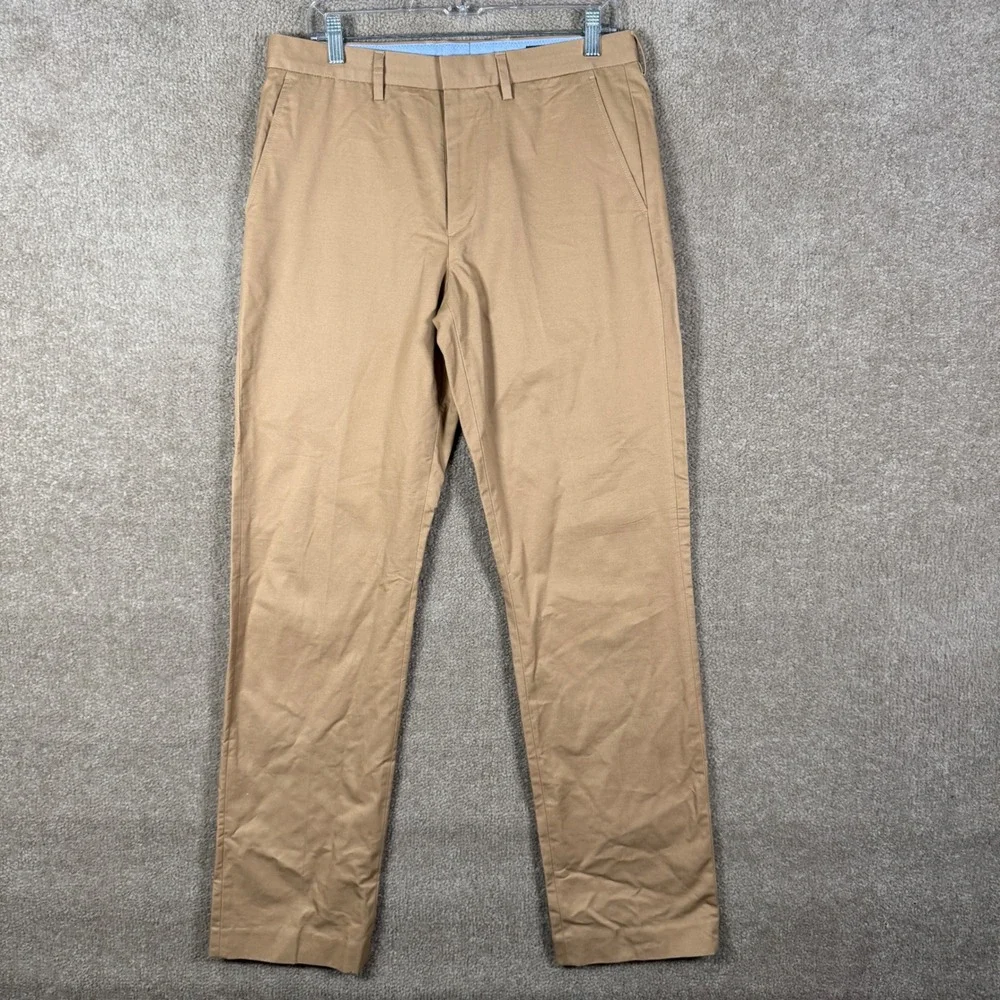 J.Crew Bedford‎ Chino Pants Mens 32x34 Khaki Tan Flat Front 100% Cotton Office